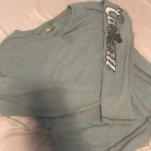 Long sleeve car heart turquoise sleeve writing